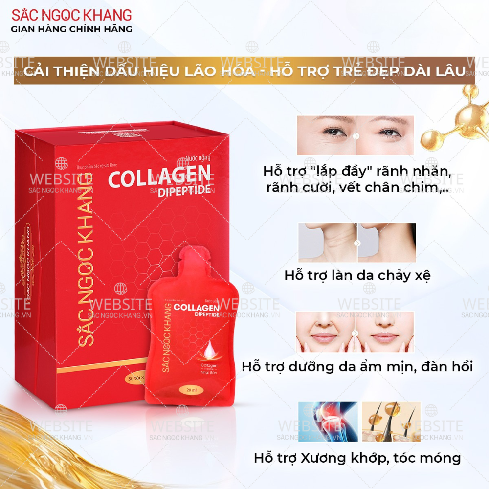 Nước Uống Collagen Dipeptide Hỗ Trợ Làm Mờ Nếp Nhăn - Dưỡng Ẩm Mịn Da Sắc Ngọc Khang (Hộp 30 túi x 20 ml)