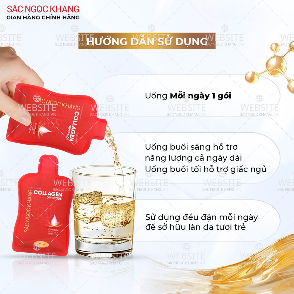 Nước Uống Collagen Dipeptide Hỗ Trợ Làm Mờ Nếp Nhăn - Dưỡng Ẩm Mịn Da Sắc Ngọc Khang (Hộp 30 túi x 20 ml)