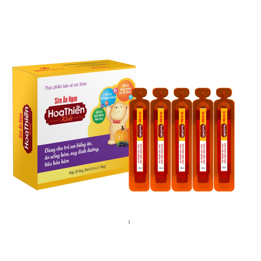 Siro ăn ngon Hoa Thiên Hộp 20 ống 10ml giúp bé ăn ngon, hổ trợ phát triển trí não, tăng sức đề kháng của bé