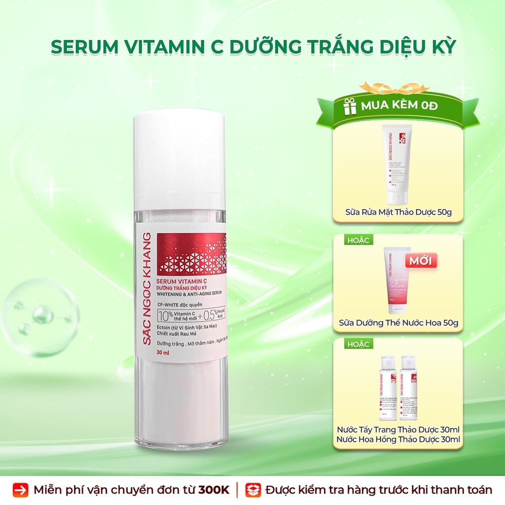 Serum Vitamin C Sắc Ngọc Khang 30ml - Tinh chất dưỡng trắng da diệu kỳ, mờ thâm nám, tàn nhang (tặng Sữa Dưỡng Thể 50g)