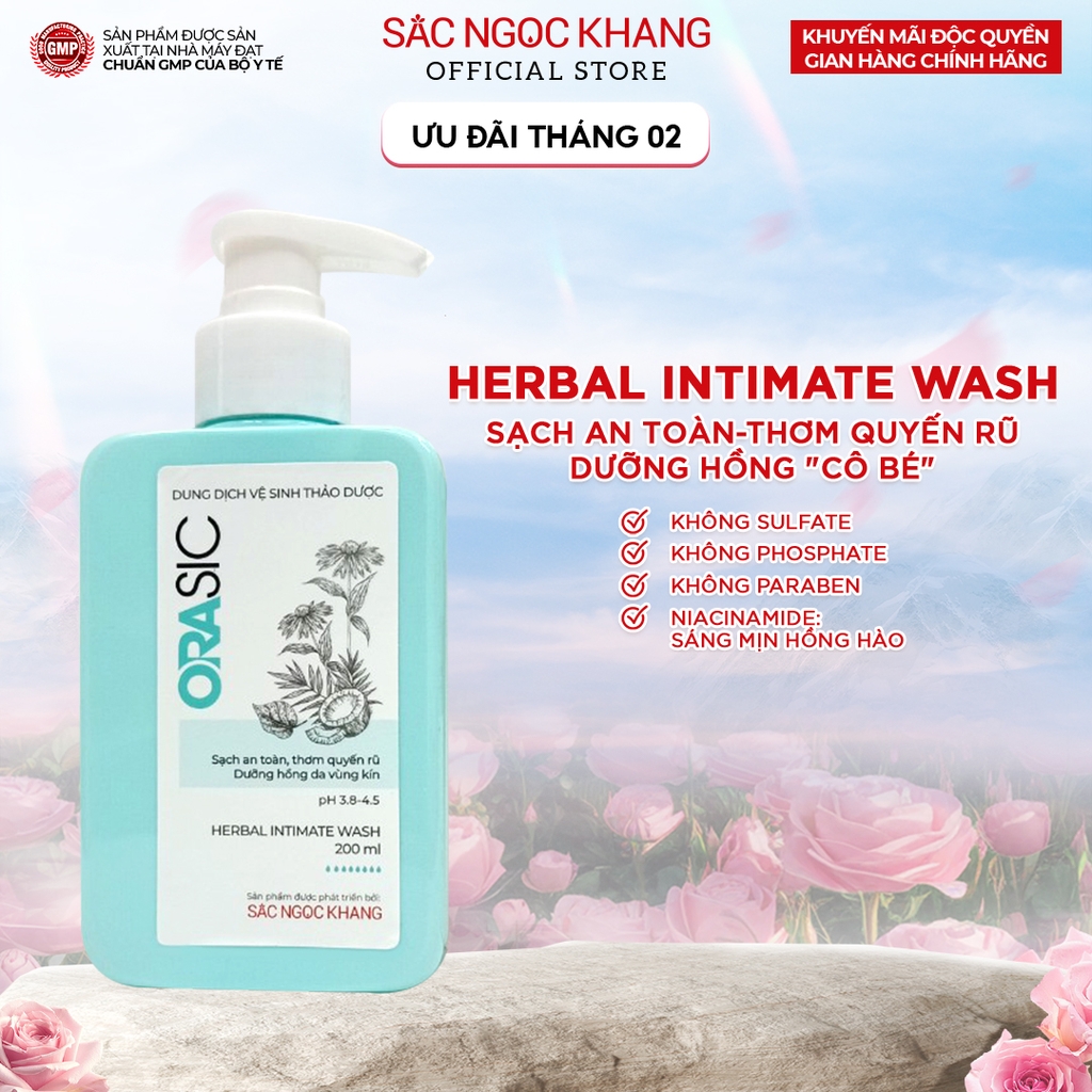 Dung Dịch Vệ Sinh Thảo Dược Orasic Dưỡng Hồng Sắc Ngọc Khang (Herbal Intimate Wash) 200ml
