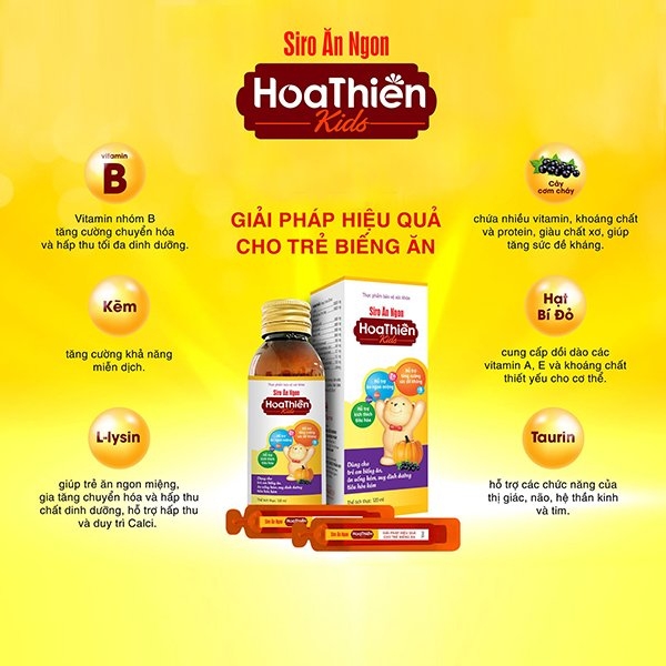 Siro ăn ngon Hoa Thiên chai 120ml giúp bé ăn ngon, hổ trợ phát triển trí não, tăng sức đề kháng của bé