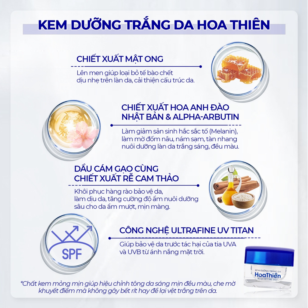 Combo Dưỡng Trắng Da gồm Kem Hoa Thiên và Serum Vitamin C (tặng Sữa dưỡng thể)
