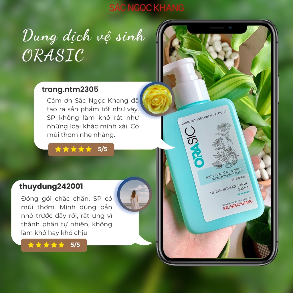 Dung Dịch Vệ Sinh Thảo Dược Orasic Dưỡng Hồng Sắc Ngọc Khang (Herbal Intimate Wash) 200ml