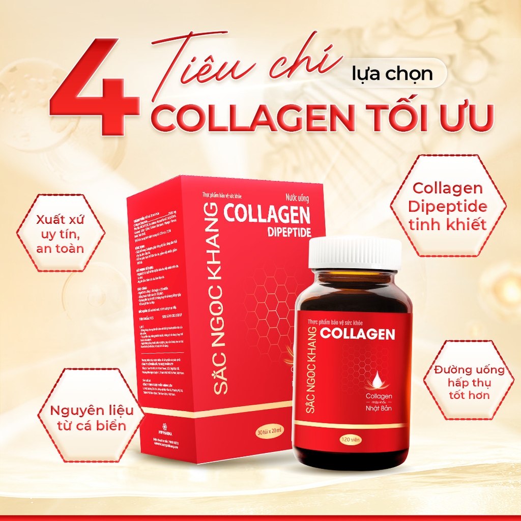 Viên Uống Collagen Dipeptide Hỗ Trợ Mờ Nếp Nhăn, Dưỡng Da Ẩm Mịn Sắc Ngọc Khang 120 viên (Tặng Sữa Rửa Mặt 50g)