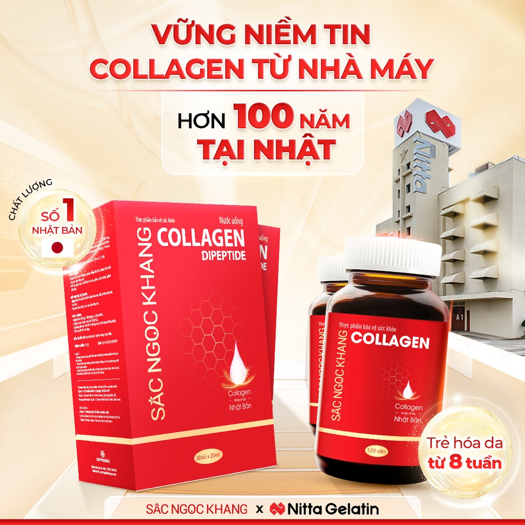 Viên Uống Collagen Dipeptide Hỗ Trợ Mờ Nếp Nhăn, Dưỡng Da Ẩm Mịn Sắc Ngọc Khang 120 viên (Tặng Sữa Rửa Mặt 50g)