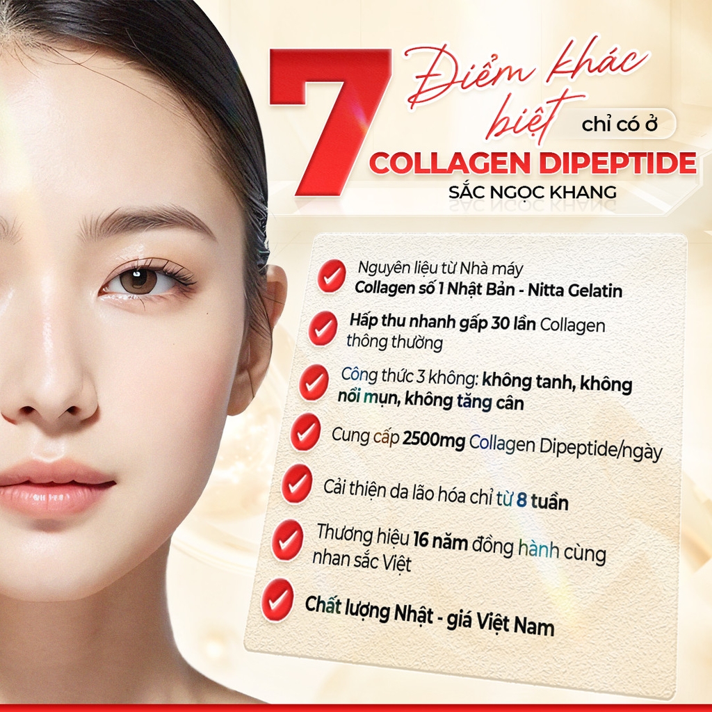 Viên Uống Collagen Dipeptide Hỗ Trợ Mờ Nếp Nhăn, Dưỡng Da Ẩm Mịn Sắc Ngọc Khang 120 viên (Tặng Sữa Rửa Mặt 50g)