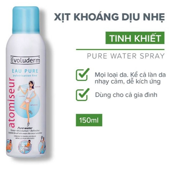 Xịt khoáng Evoluderm dưỡng ẩm cấp nước - làm dịu da cấp tốc  - xịt khoáng evoluderm 400ml - 150ml
