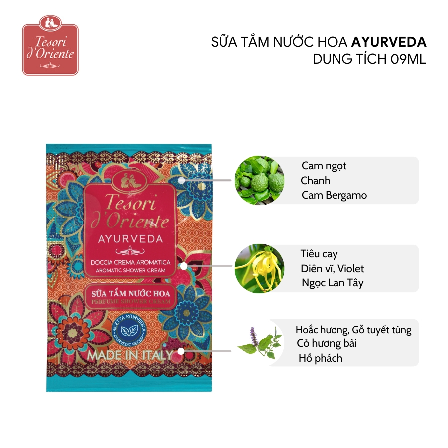 Sữa tắm gói Tesori d’Oriente minisize 9ml - sữa tắm nước hoa cao cấp dạng gói Tesori d'Oriente