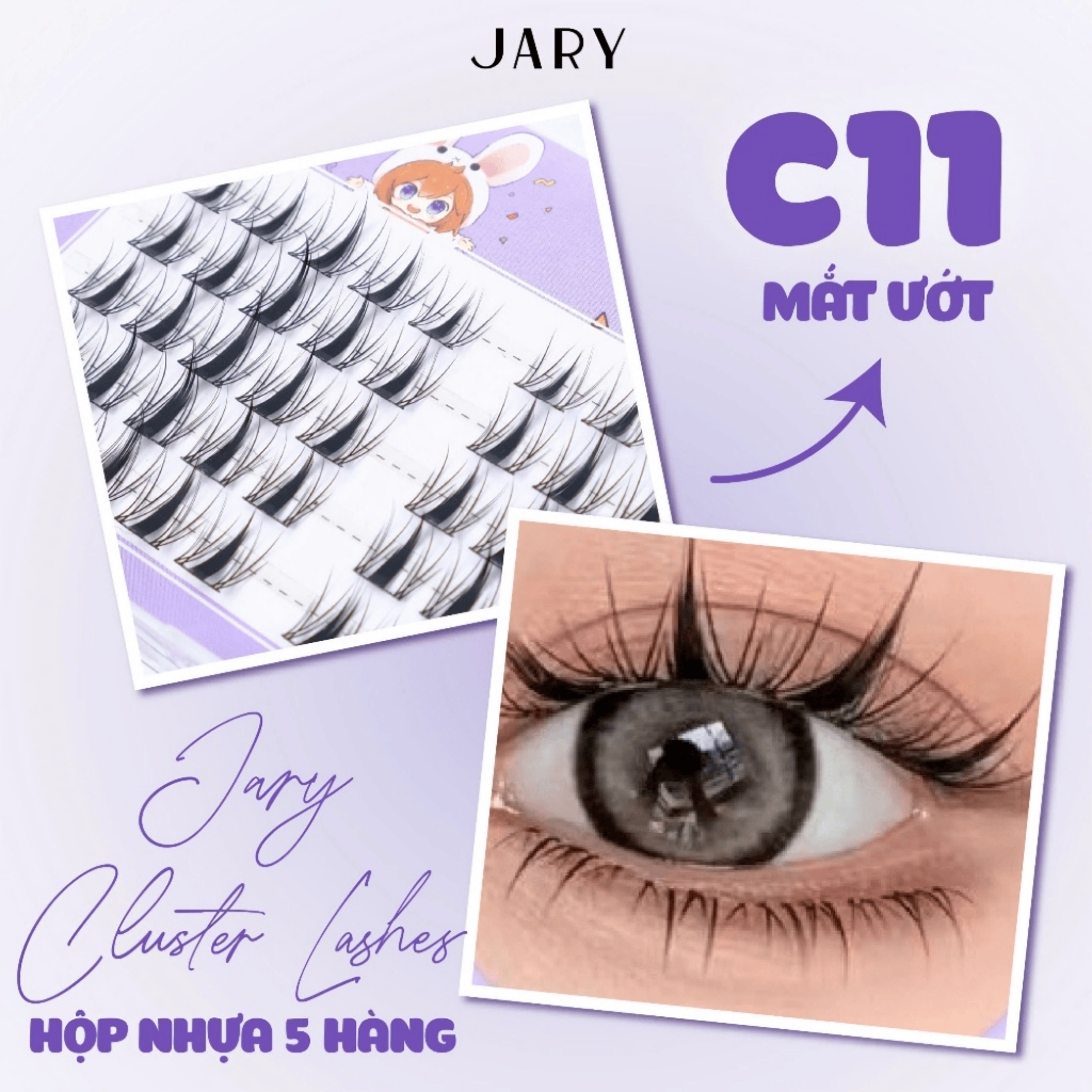 Lông mi cụm tự nhiên Jary Cluster Lashes  - hộp nhựa 5 hàng - mi giả chính hãng - daothinhuquynh