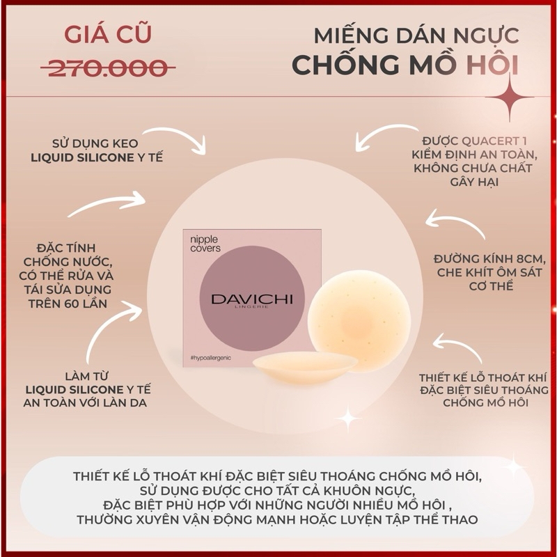 Miếng dán nâng ngực Davichi- dán ngực tự thân bám dính ngăn mồ hôi - davichi miếng dán ngực Hàn Quốc