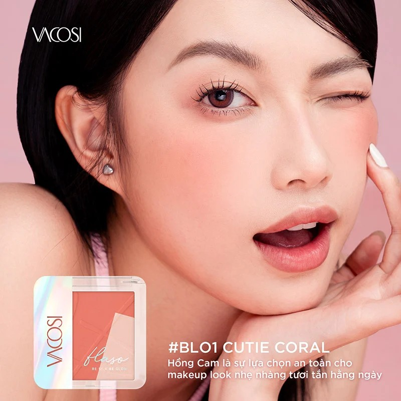 Phấn má hồng bắt sáng Vacosi Flaso Blush Set - phấn trang điểm siêu mịn Vacosi bền màu chính hãng