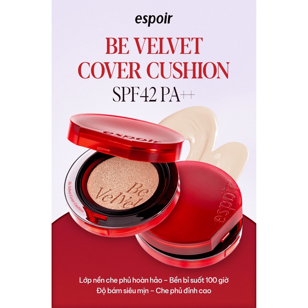 Phấn nước cushion Espoir Be Velvet Cover Cushion SPF42+ PA++ 13g (Tặng Lõi Refill+Phấn phủ mini 3gr)