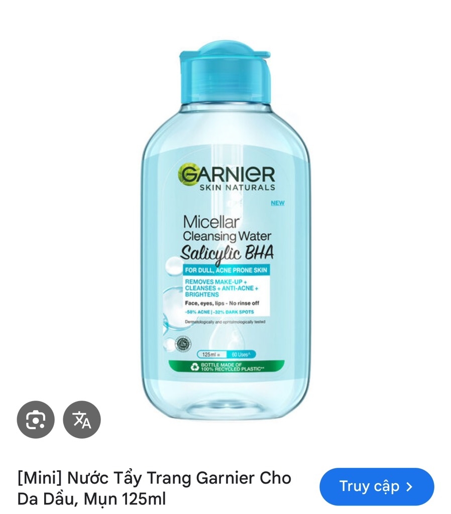 Tẩy trang Garnier xanh bé 125ml