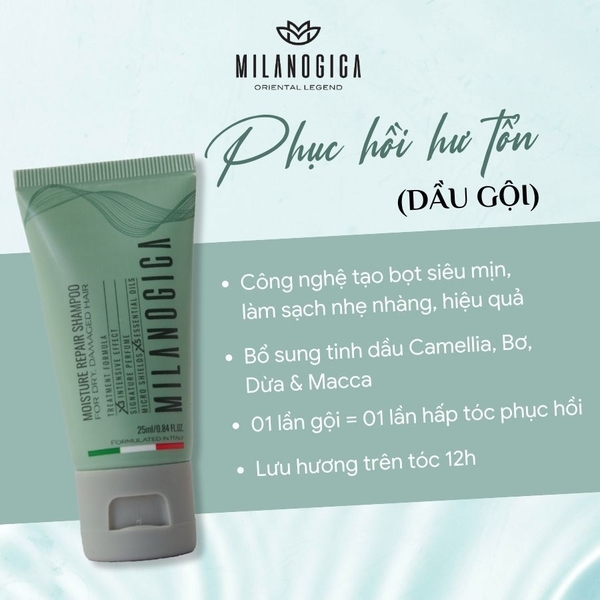 Combo dầu gội dầu xả hương nước hoa Milanogica Moisture Repair - phục hồi hư tổn, kích thích mọc tóc