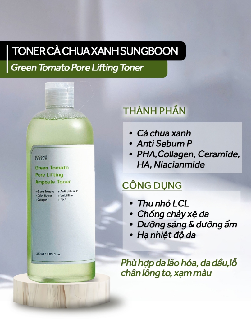 Toner Cà chua xanh Green Tomato Pore Lifting Ampoule 350ml Sungboon