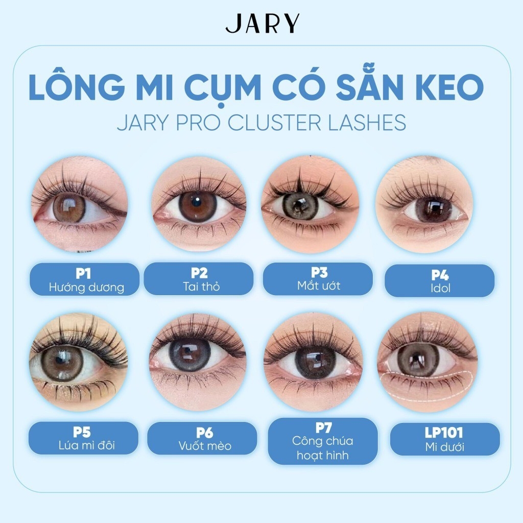 Lông mi cụm có sẵn keo Jary Pro Cluster Lashes - Hộp nhựa 6 hàng Full Box - mi giả jary chính hãng