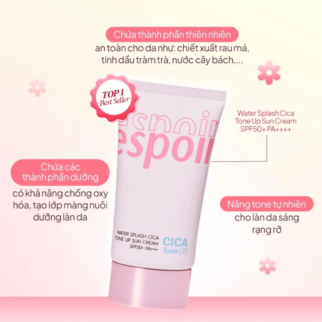 Kem chống nắng nâng tone Espoir Water Splash Cica Tone Up Sun Cream SPF50+ 60ml - kcn espoir cao cấp