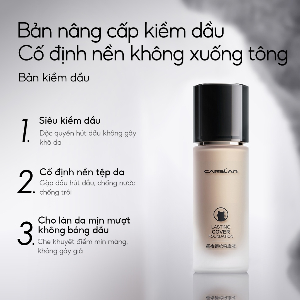 Kem nền dạng lỏng Carslan Lasting Cover Foundation siêu kiềm dầu lâu trôi phiên bản cho da dầu - 30g