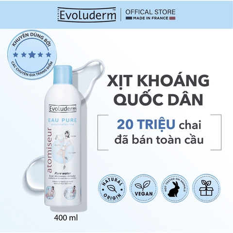 Xịt khoáng Evoluderm dưỡng ẩm cấp nước - làm dịu da cấp tốc  - xịt khoáng evoluderm 400ml - 150ml