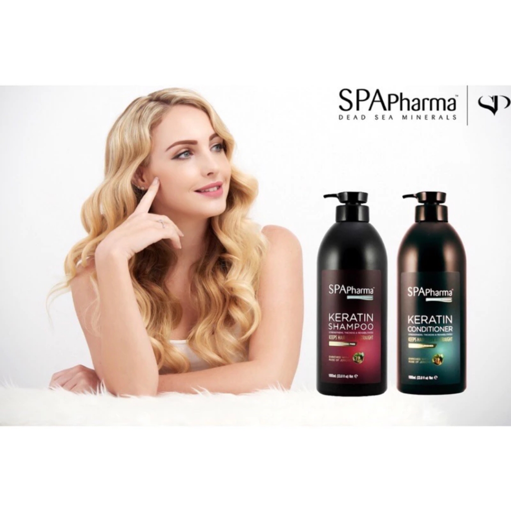 Set gội xả chuẩn salon Spa Pharma Keratin siêu phục hồi tóc màu đen SpaPharma cao cấp 500ml-1000ml