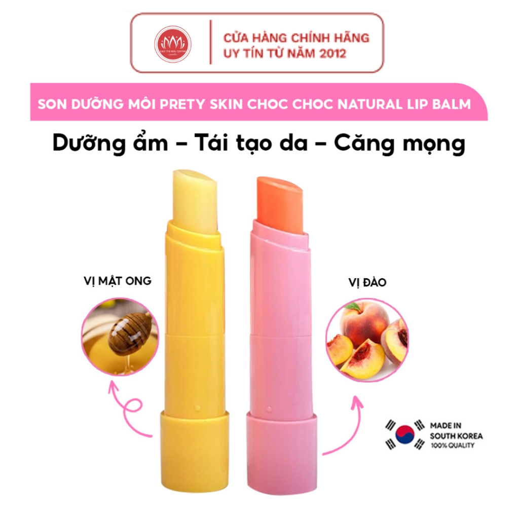 Son dưỡng môi Pretty Skin Choc Choc Natural Lip Balm - son dưỡng môi Hàn Quốc đào - mật ong 4.5g