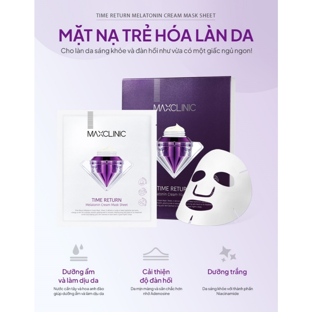 Mặt nạ giấy dưỡng da Maxclinic chống lão hóa Time Return Melatonin Cream Mask Sheet 1 miếng lẻ 28ml