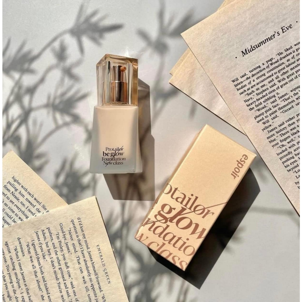 Kem nền Espoir Be Glow Foundation Pro Tailor 30g kèm Kem lót+Mút tán - Set căng bóng da mặt Hàn Quốc
