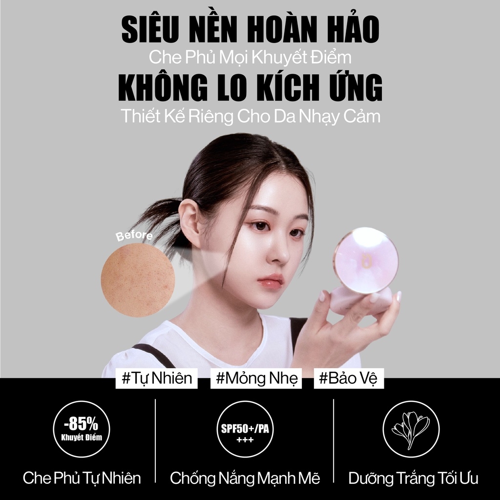Phấn Nước Glamrr Q Kiềm Dầu Dưỡng Da Long Wear DD Cushion - SPF50+/PA+++ (1 lõi x 13g)