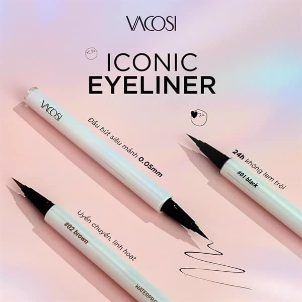 Kẻ mắt nước Vacosi siêu mảnh lâu trôi 24H Waterproof Pen VM25 - Bút kẻ mắt bền màu chính hãng 0.6g
