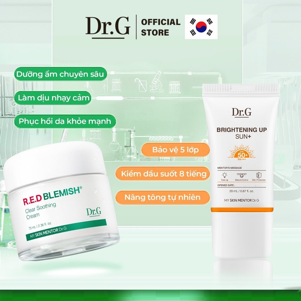 Bộ chăm sóc da Dr.G - R.E.D BLEMISH  Soothing Cream Set ( Kem dưỡng 70ml + KCN Brightening 20ml )