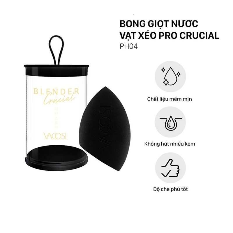 Bông giọt nước vạt xéo Vacosi Pro PH04 Prs Pro Crucial Flat Blender - bông phấn ướt tán nền Hàn Quốc