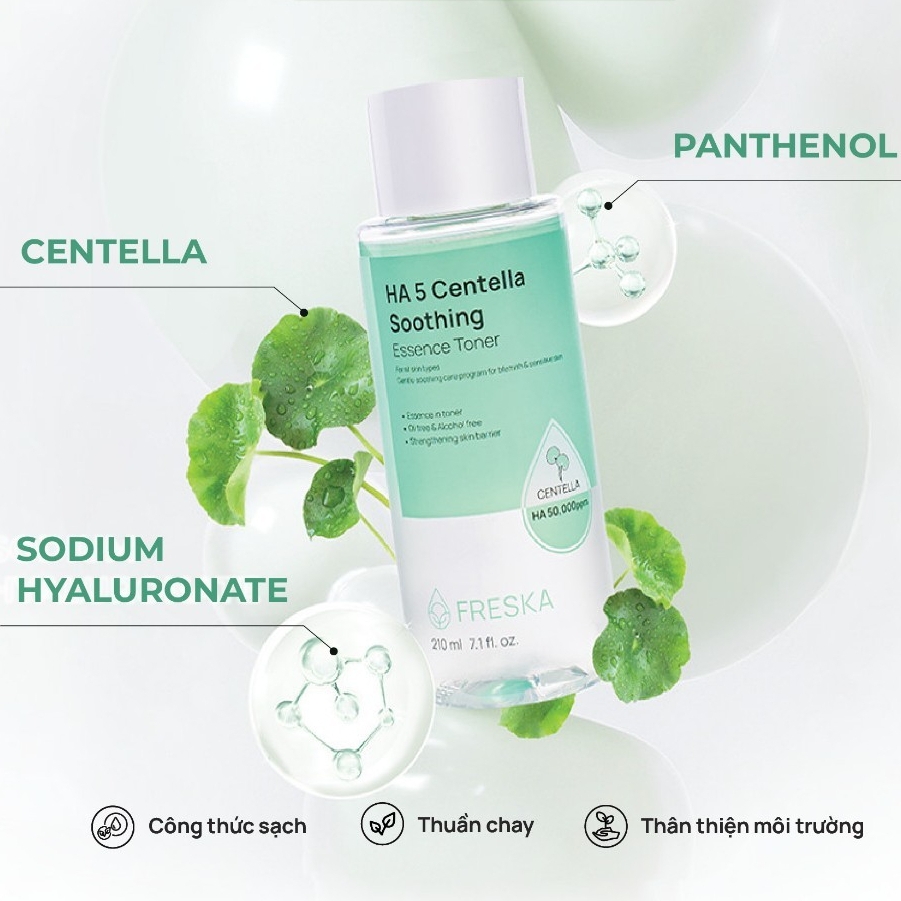 Nước hoa hồng chiết xuất rau má Freska HA 5 Centella Soothing Essence Toner cáp ẩm làm mềm da  210ml