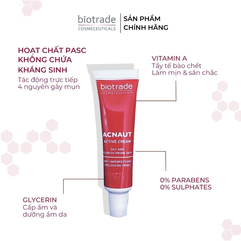 Kem chấm mụn Biotrade Acnaut Active Cream 15ml - kem mụn acnes biotrade hỗ trợ giảm thâm mụn cao cấp