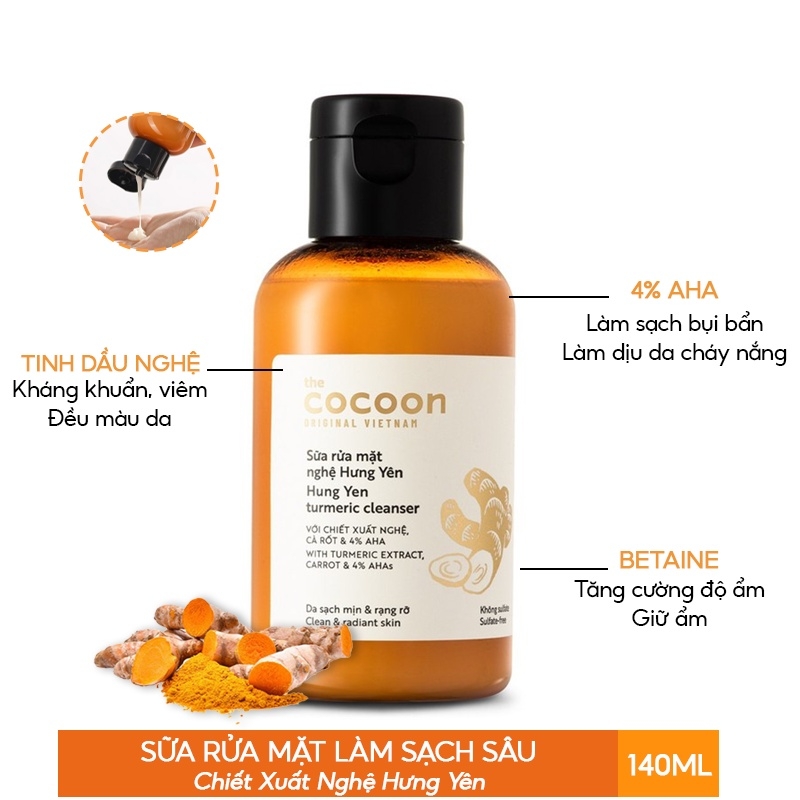 Sữa rửa mặt Cocoon Hưng Yên Turmeric Cleanser chiết xuất từ nghệ Hưng Yên 140ml - 310ml