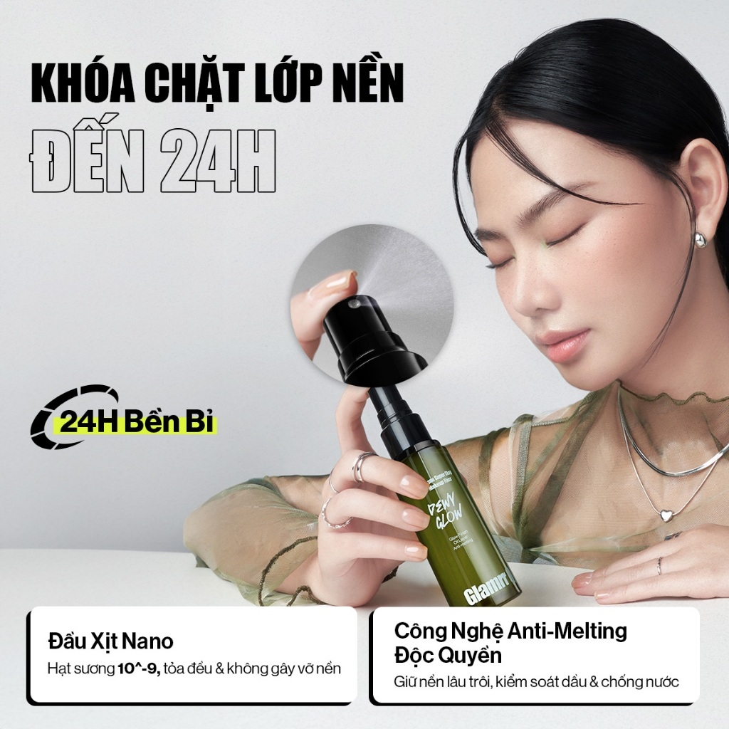 Xịt khóa nền Glamrr Q Vegan Super Fixed 50ml - xịt khóa makeup thuần chay căng bóng cho da nhạy cảm