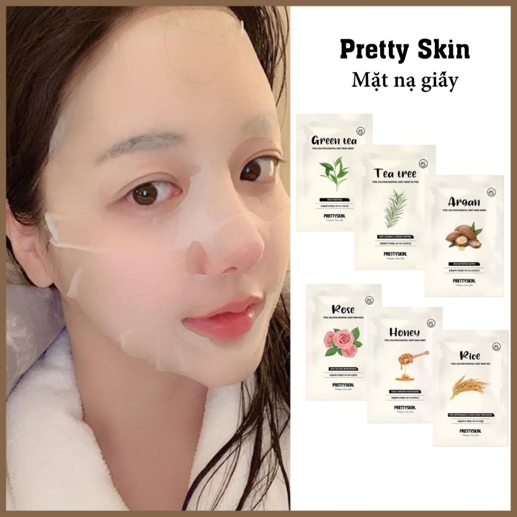 Mặt nạ giấy chính hãng dưỡng da Pretty Skin Mask miếng lẻ cấp ẩm Total Solution Essential Sheet 23g