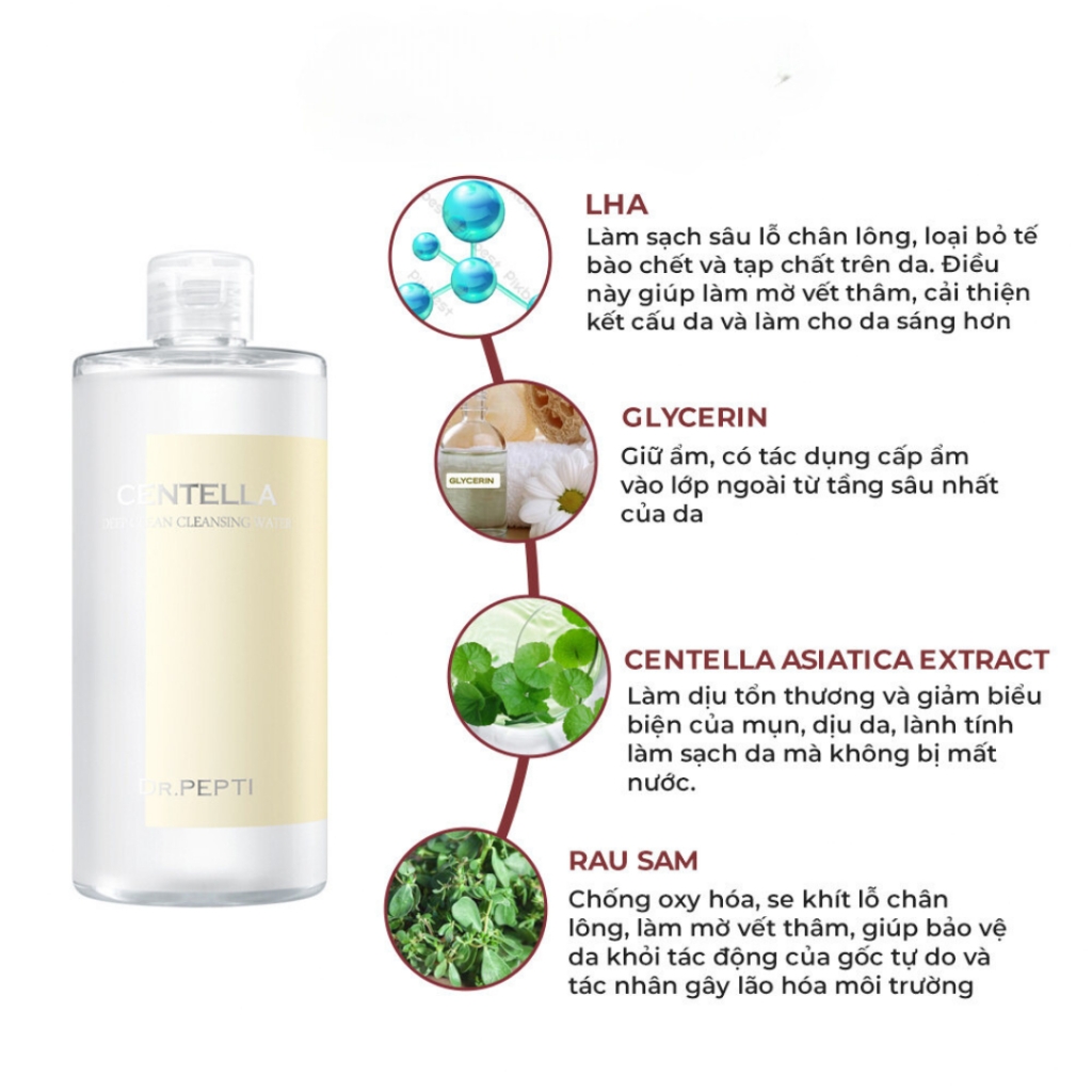 Nước tẩy trang Dr.Pepti Cetella Deep Clean 400ml làm sạch và phục hồi làn da - cao cấp chính hãng