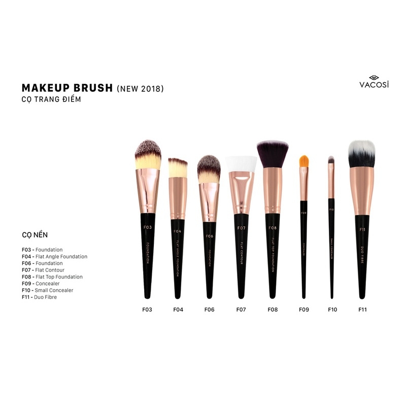 Cọ tán nền đầu dẹt bản nhỏ Vacosi Foundation Brush F06 - cọ đánh kem nền trang điểm cao cấp Hàn Quốc