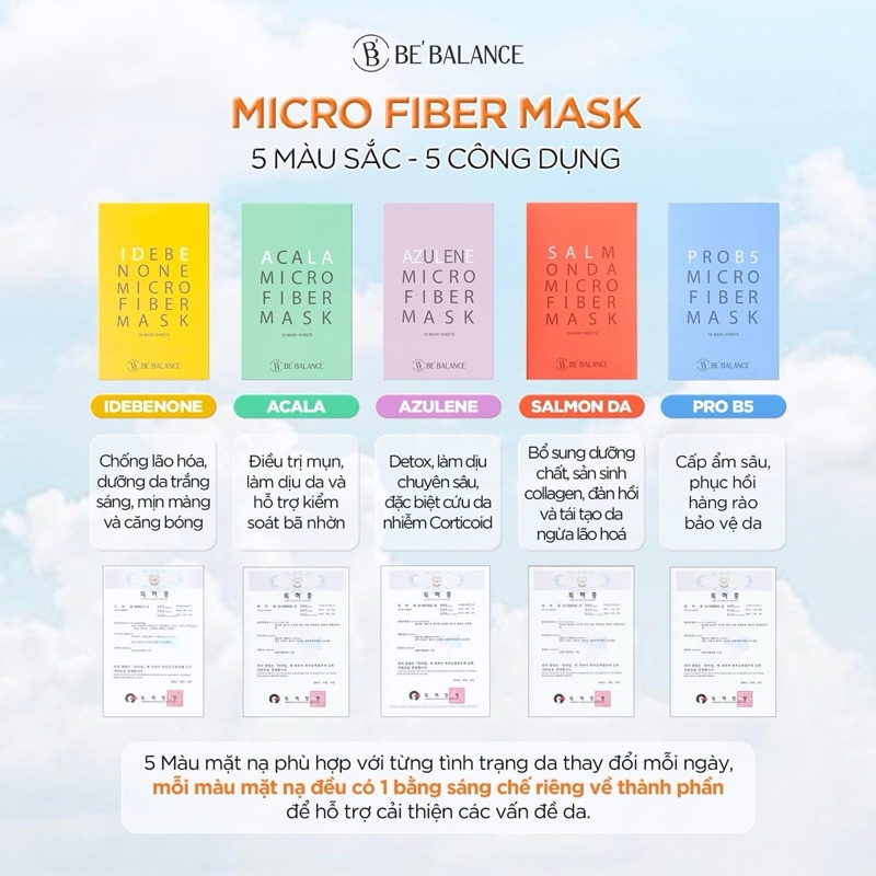 Miếng Mặt nạ vải vi sợi Be'Balance Micro Fiber Mask 3 in 1 - mặt nạ be balance giúp làm đẹp da