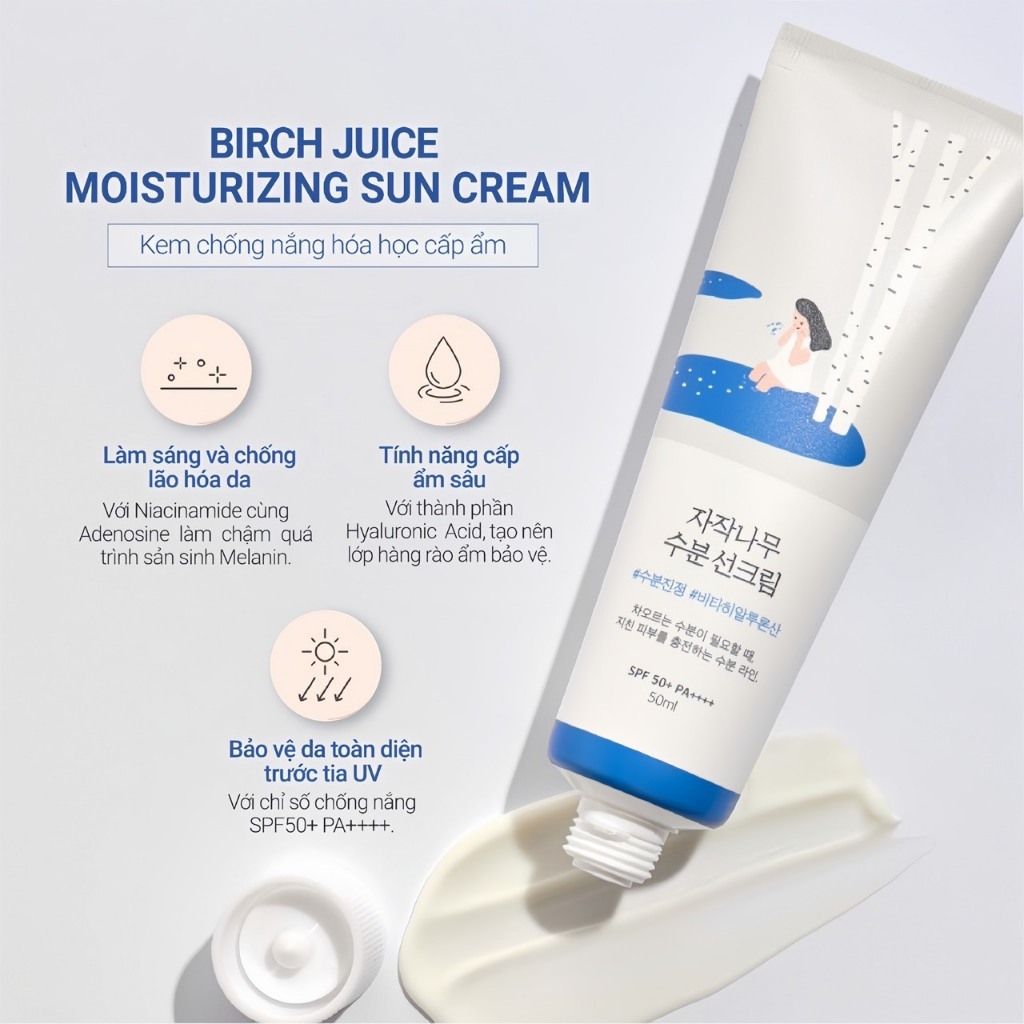 Kem chống nắng RoundLab dưỡng ẩm Birch Juice Moisturzing Sunscreen - Round Lab Sun cream SPF50+ 50ml