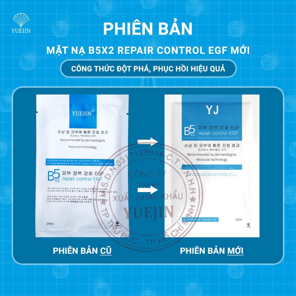 Mặt nạ Yuejin B5 x2 Repair Control EGF mask cấp ẩm phục hồi da bị tổn thương 25ml