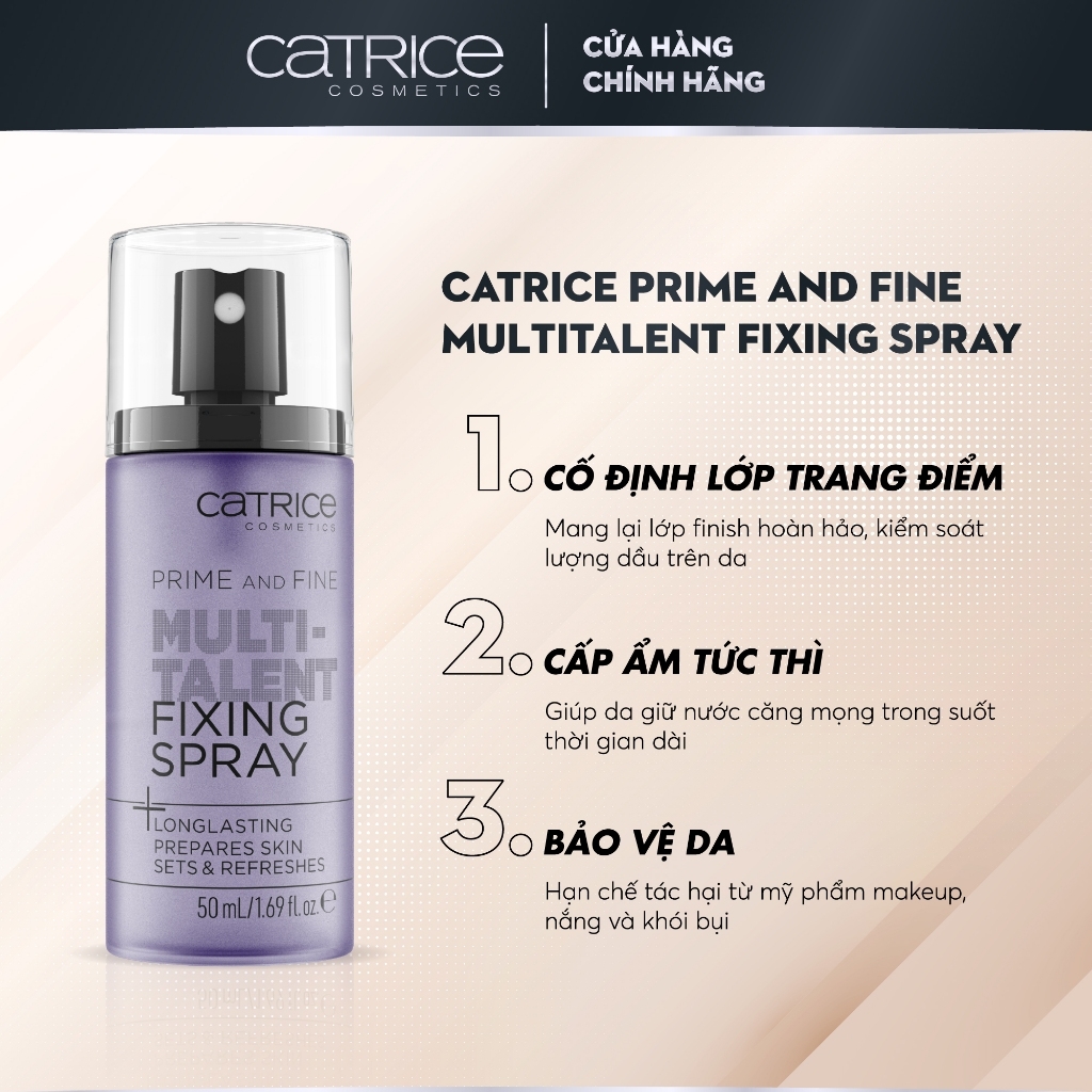 Xịt khóa nền Catrice Prime And Fine Multitalent Fixing Spray kiểm soát dầu , giữ lớp makeup mướt mịn