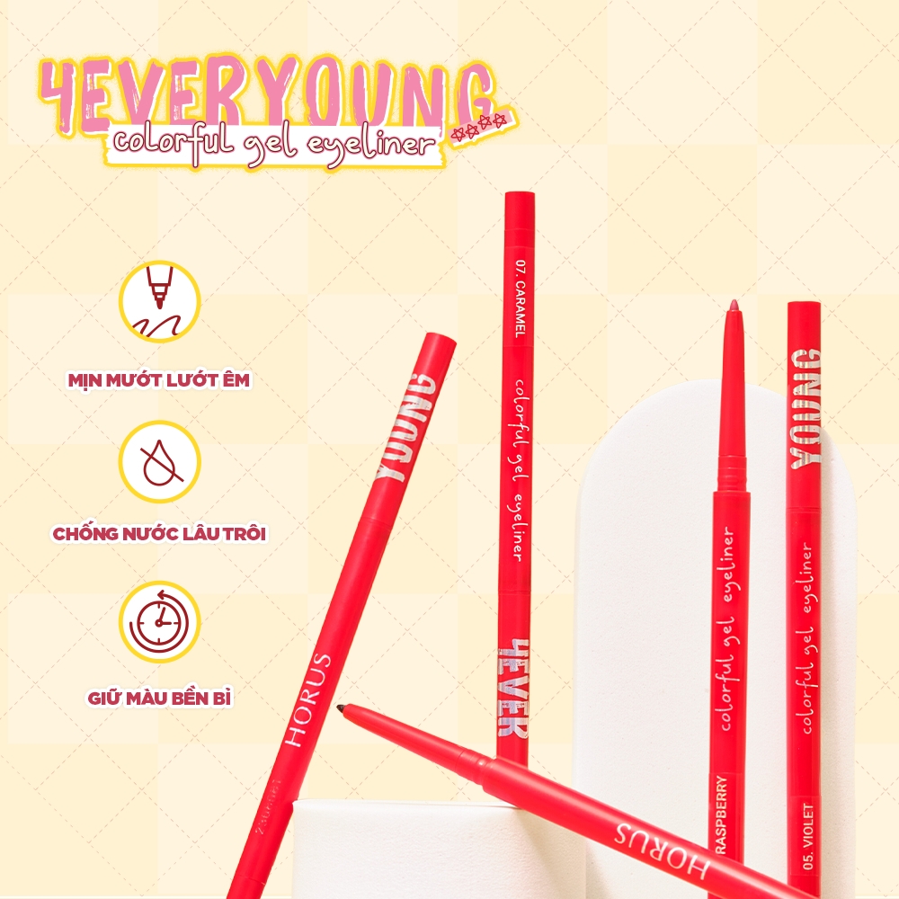 Bút kẻ mắt Horus 4Everyoung Colorful Gel Eyeliner makeup không lem trôi và giữ màu chính hãng 0.1g
