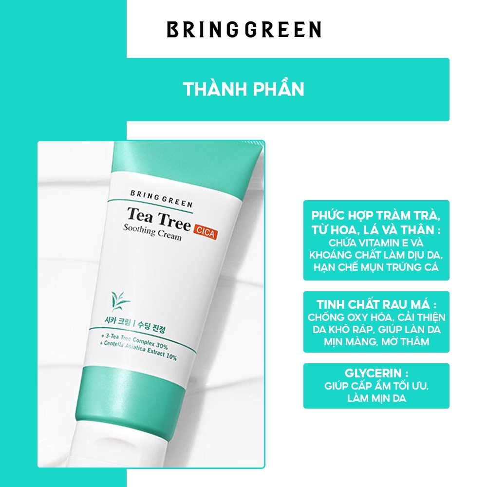 Kem dưỡng giảm mụn dịu da tràm trà Bring Green Tea Tree Cica Soothing Cream 100ml
