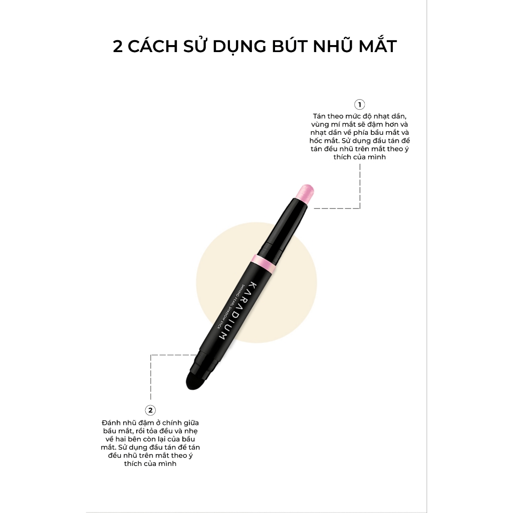 Bút nhũ mắt Karadium Shining Pearl Shadow Stick 1.4g - cây phấn mắt nhũ 2 đầu dạng thỏi vặn kèm cọ