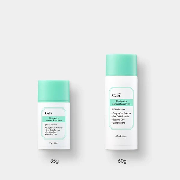 Kem chống nắng nâng tone sáng da Dear Klairs All-day Airy Mineral Sunscreen SPF50+ PA++++ 60g / 35g / 10g