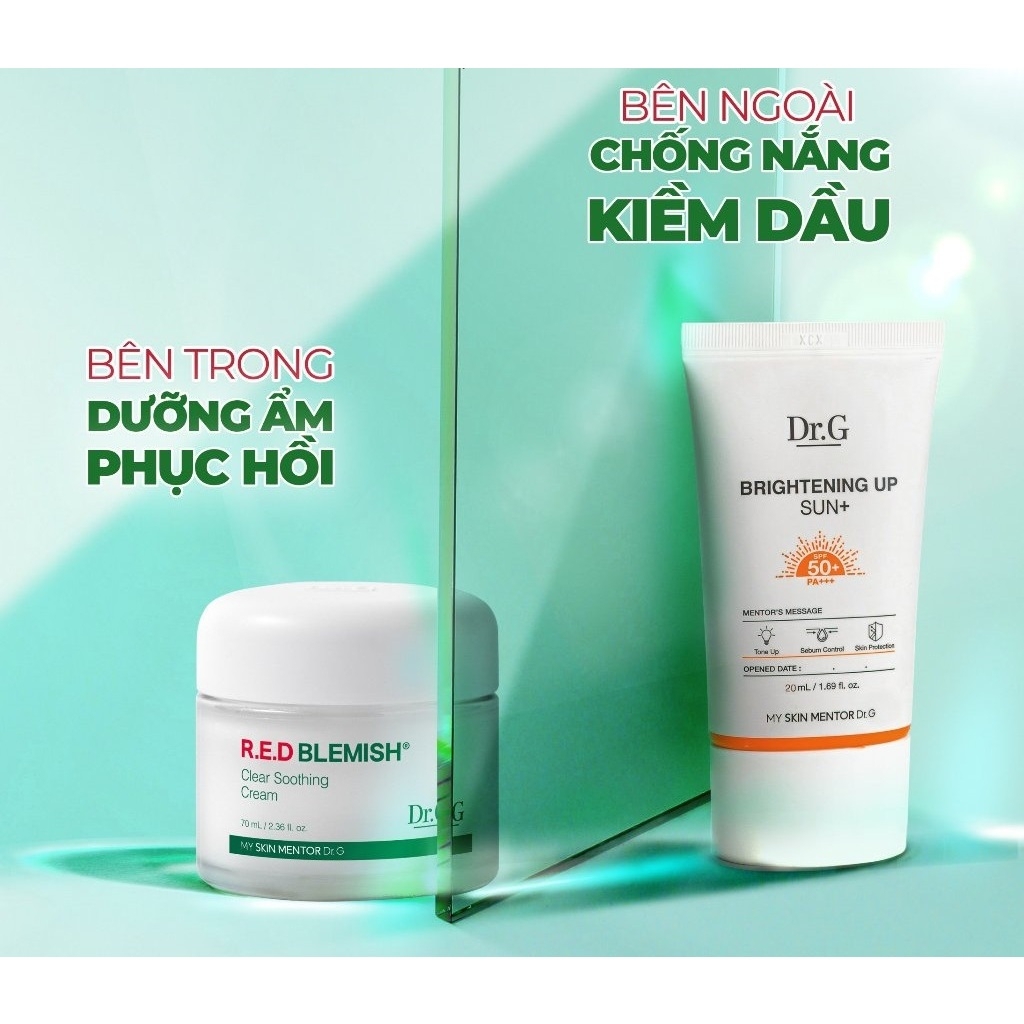 Bộ chăm sóc da Dr.G - R.E.D BLEMISH  Soothing Cream Set ( Kem dưỡng 70ml + KCN Brightening 20ml )