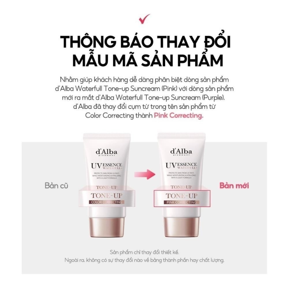 Kem chống nắng nâng tông d'Alba Waterfull Tone Up Sun Cream SPF 50+ 50ml - chống nắng d alba hồng