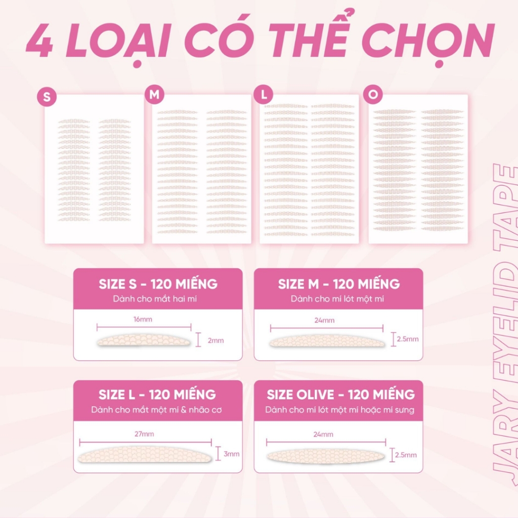 Miếng dán kích mí tàng hình Jary Eyelid Tape 120 miếng - dán mí chống thấm nước, lâu trôi đủ size
